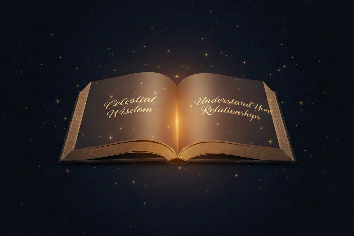 Open celestial book illustrating personalised relationship astrology reports