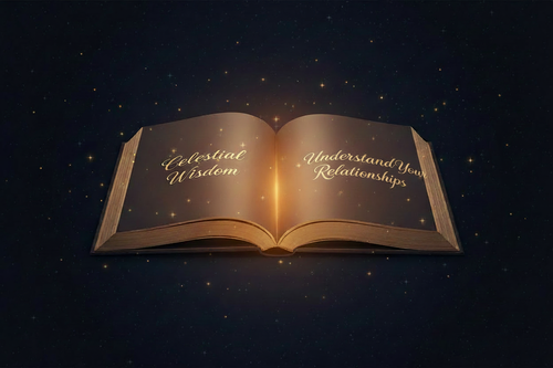 Open celestial book illustrating personalised relationship astrology reports
